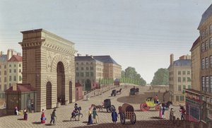 The Porte Saint Martin，电话：1815-20（彩色版画） 作者 亨利·库沃西耶·沃辛（Henri Courvoisier-Voisin）